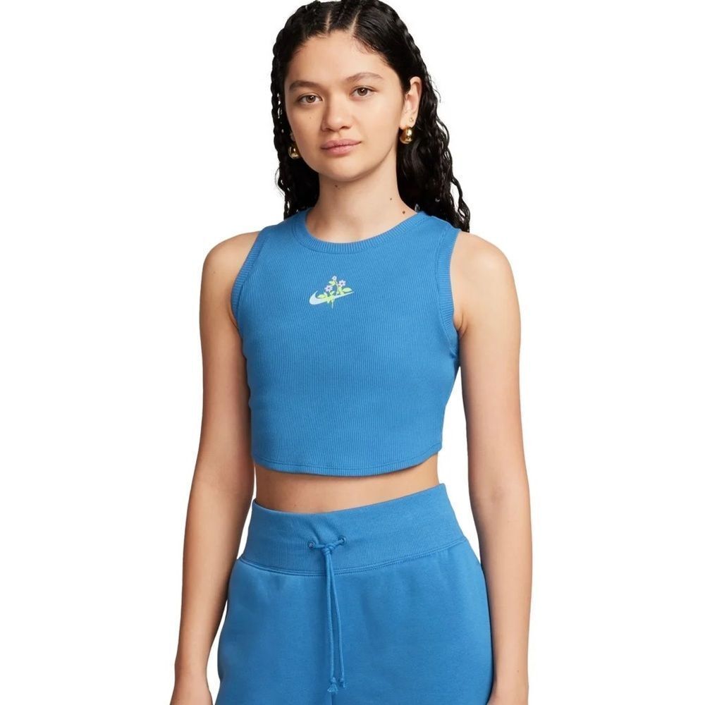 Nike Women's Blue Ribbed Crop Top Med